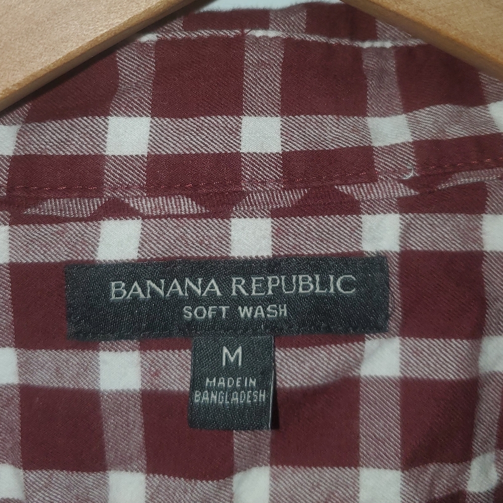 Banana Republic Wmns Flannel Plaid Shirt Maroon M - Picture 4 of 4